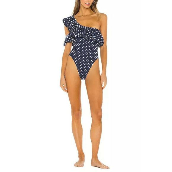 WeWoreWhat Blue and White One-Shoulder One Piece - Picture 3 of 7